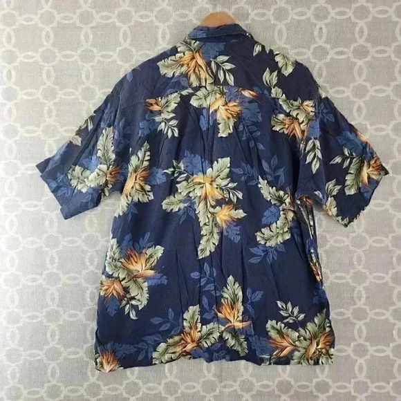 Nautica Cotton Blend Hawaiian Floral Print Button Up Short Sleeve Shirt Men's L - Picture 2 of 6